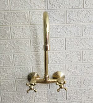 Handmade Wall Mounted Etched Kitchen Faucet | Unlacquered Pure Brass Faucet – Moroccan Kitchen Faucet
