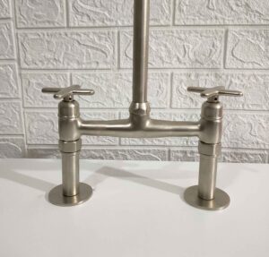 Handmade Moroccan Nickel Matte Bridge Faucet with Linear Legs & Star Handle – Kitchen Faucet