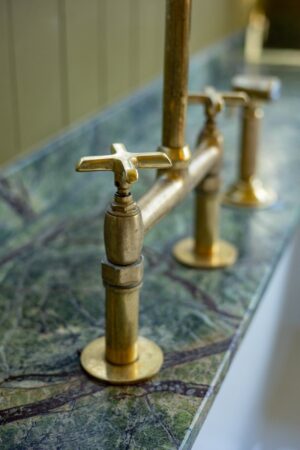 Handmade Unlacquered Brass Bridge Faucet – Customizable Spout and Handle – Kitchen Faucets