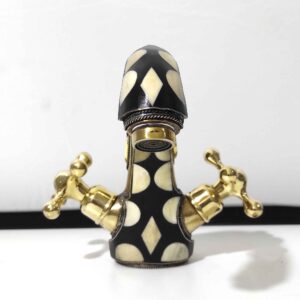 Handmade Unlacquered Brass Sink Faucet | Single Hole Basin Faucet | Brass, Resin & Bone Sinks Faucets