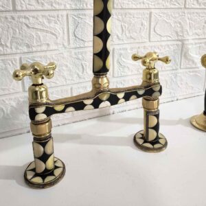 Handmade Moroccan Brass Bridge Faucet with Linear Legs – Four Handle Styles – Kitchen Faucet