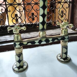Handmade Moroccan Brass Bridge Faucet with Linear Legs – Four Handle Styles – Kitchen Faucet