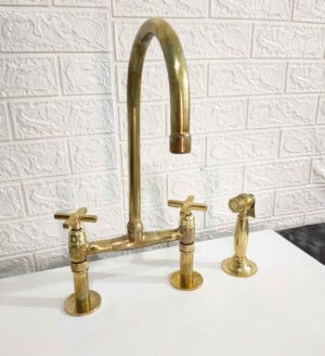 Handmade Unlacquered Brass Bridge Faucet – Customizable Spout and Handle – Kitchen Faucets