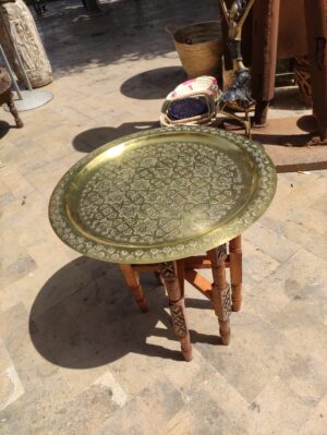 Hand Polished Brass Tray Coffee Table Folding Rice Leg Table
