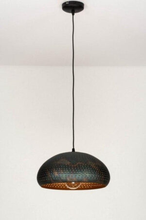 Industrial Black Suspension Lamp – Atmospheric Effect – Warm Golden Interior – LED Compatible