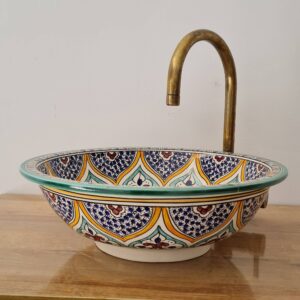 Handmade Mid Century Modern Ceramic Bathroom Sink – Vanity Countertop Basin with Solid Brass Drain Gift