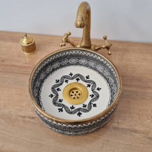 Ceramic with Brushed Solid Brass Rim – Fish Scales Minimalist Design Sink + Gift