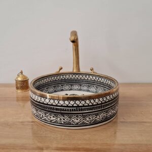 Ceramic with Brushed Solid Brass Rim – Fish Scales Minimalist Design Sink + Gift