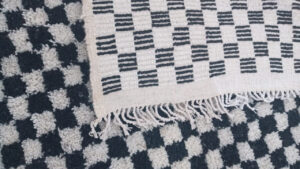 Handmade Checkered Runner Rug – Black and White – Customizable and Authentic
