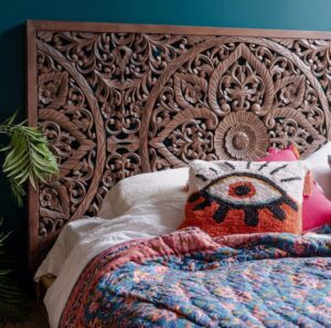 Headboard Boho Bedroom Hand Carved King Size Bed Headboard Wooden Panels Artwork Handmade