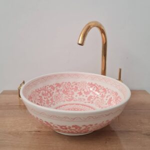 Handmade Pink & White Moroccan Bathroom Vessel Sink – Elegant Artisan Basin