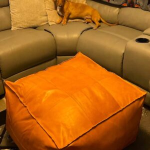 Handmade Leather Pouf Ottoman for Living Room Decor | Square Moroccan Pouf Coffee Table
