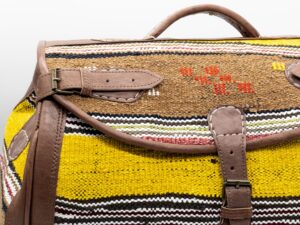 Handmade Moroccan Kilim Leather Weekender Bag – Vintage Bohemian Duffel