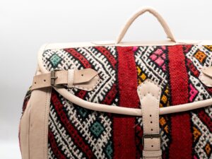 Handmade Moroccan Kilim Leather Bag – Vintage Weekender Travel Duffel