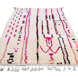 White and Pink Moroccan Rug – Handmade Mrirt Rug – Premium Quality Wool Rug – Authentic Beni Ourain Style