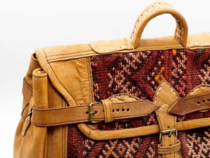 Vintage Weekender Bag – Handmade Kilim Boho Travel Bag with Leather Handle