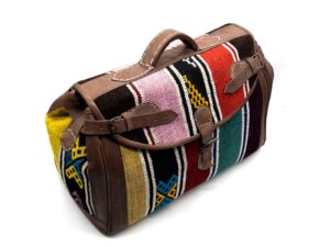 Unisex Duffel Bag with Kilim Accent – Handmade Boho Travel Bag