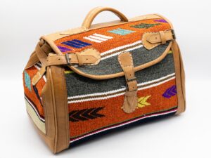 Handmade Moroccan Kilim Leather Weekender Bag – Vintage Bohemian Travel Duffel
