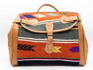 Handmade Moroccan Kilim Leather Weekender Bag – Vintage Bohemian Travel Duffel