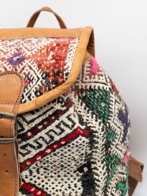 Moroccan Kilim Leather Backpack – Handmade Bohemian Bag