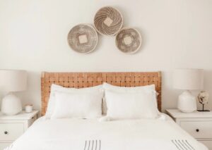 Woven Leather Strap Headboard – Naturally Stunning Wall Hanging Boho Headboard – Handmade Leather and Wood – King/Queen Size