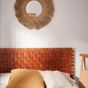 Woven Leather Strap Headboard – Naturally Stunning Wall Hanging Boho Headboard – Handmade Leather and Wood – King/Queen Size