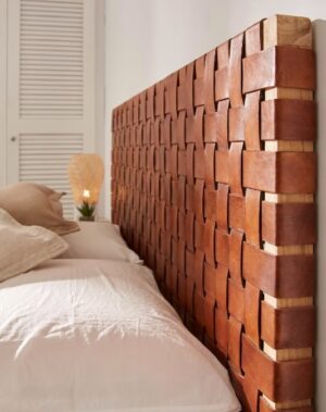 Handmade Woven Leather Strap Headboard – Boho Chic Wall Hanging Headboard – King/Queen Size