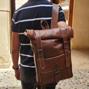 Handcrafted Moroccan Artisanal Backpack, Spacious Travel Leather Bag